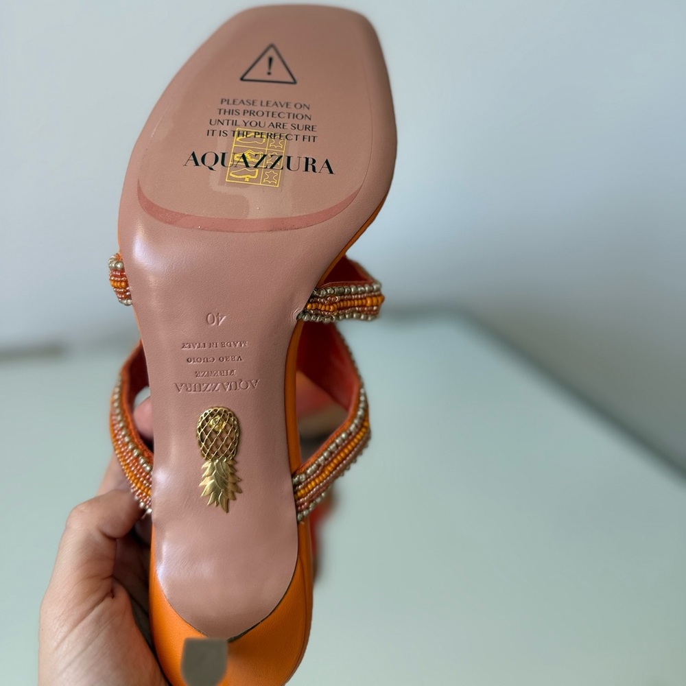 New AQUAZZURA Reef Star beaded leather thong sandals 40 - Picture 10 of 12